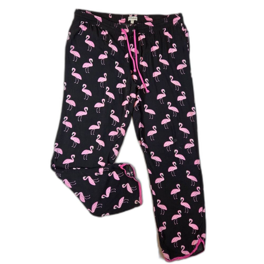 PJ Salvage Flamingo Pajama Pants Women's Large Black Pink Lounge Sleepwear